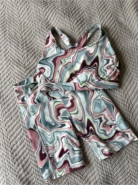 Athleta Marble Swirl Active Set in Sage, Plum, Blush, and Lime